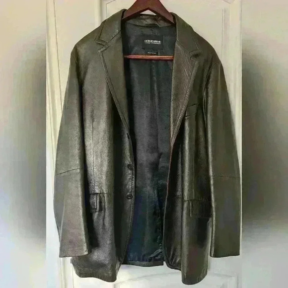 Giorgio Armani Men's Lamb Skin Leather Blazer Jacket Made In Italy Size 56 - Picture 3 of 10